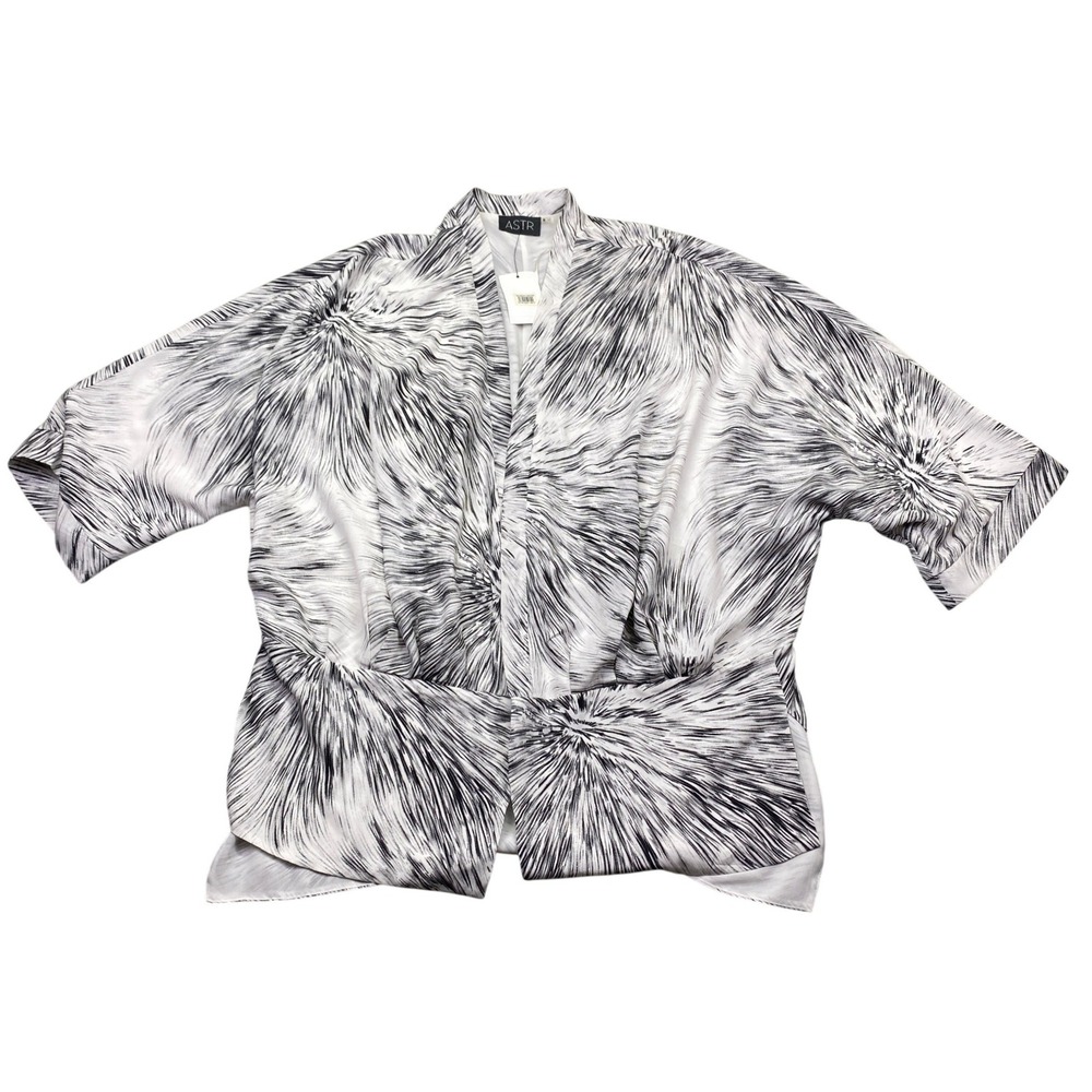 ASTR the‎ Label Ivory Black Abstract Draped Kimono Blouse AT11049 Women Sz M NWT